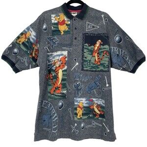 Vintage Disney Winnie Pooh Tigger Golf Polo Shirt AOP 90s Large All Over Graphic